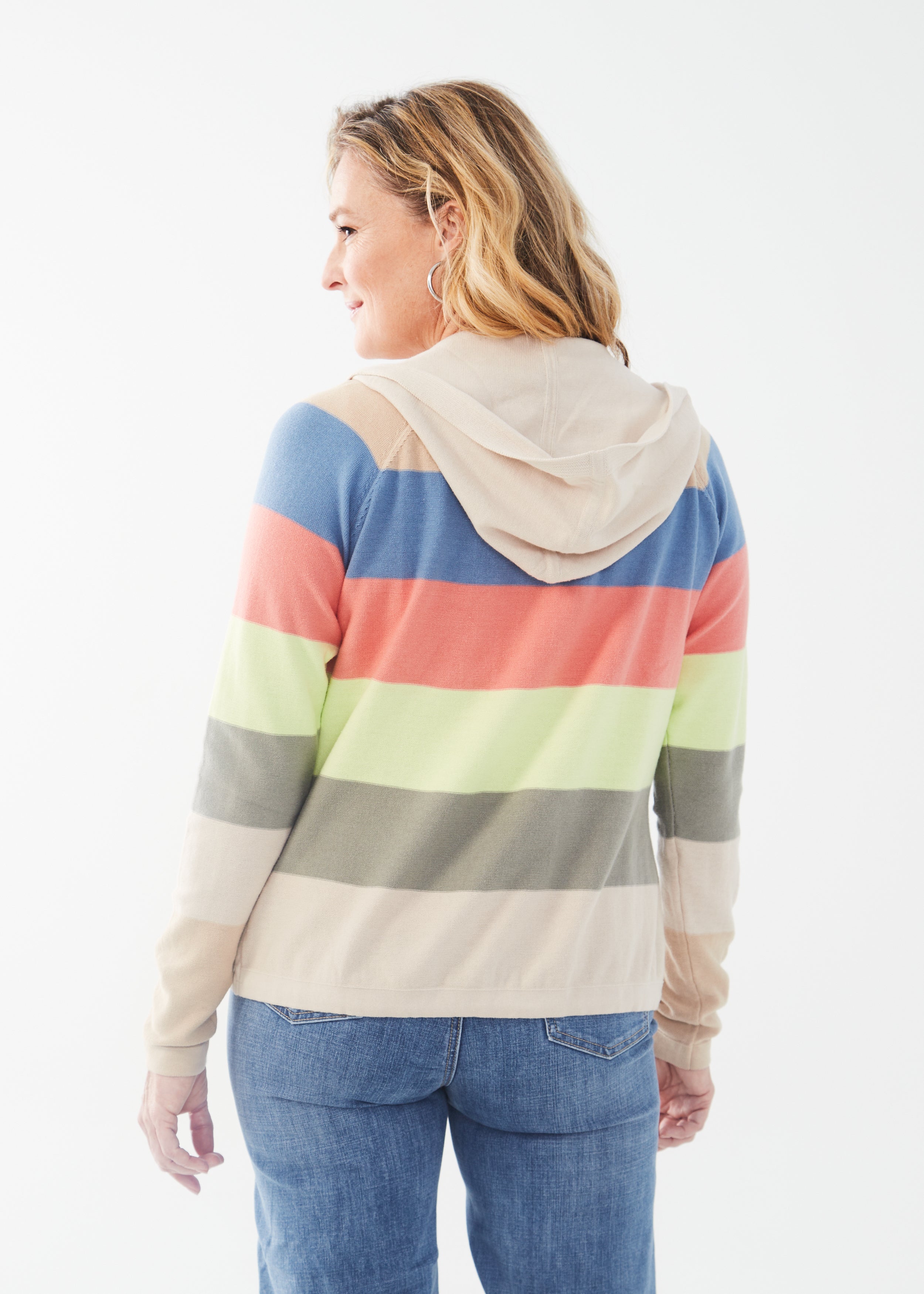 STRIPED HOODED CARDIGAN