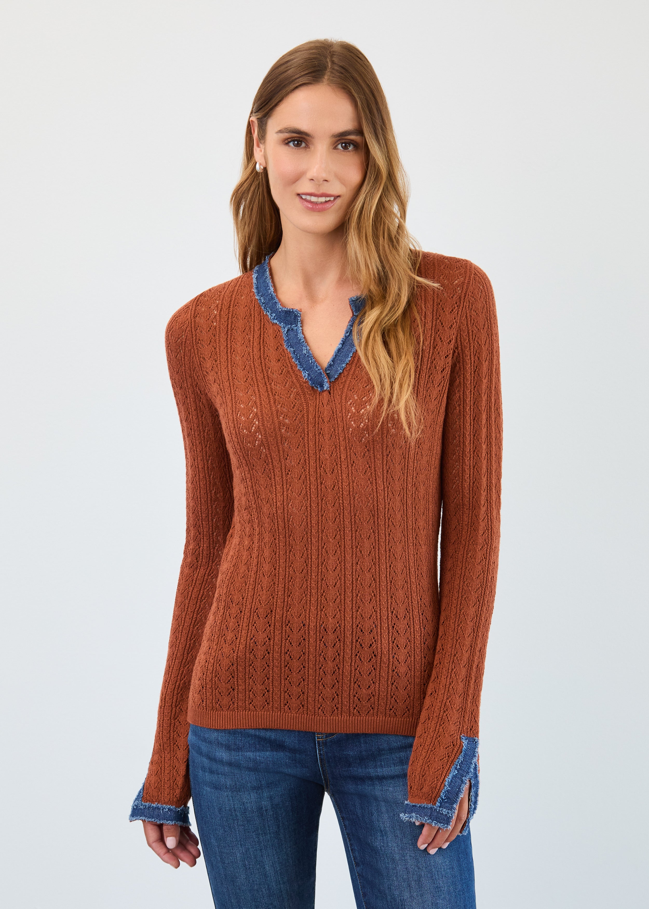 Pointelle fine gauge sweater
