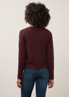 Back view of burgundy sweater showcasing smooth knit design by French Dressing Jeans (FDJ)