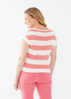 SHORT SLEEVE STRIPE SWEATER