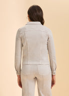Back view of taupe jacket highlighting seam lines by French Dressing Jeans (FDJ)