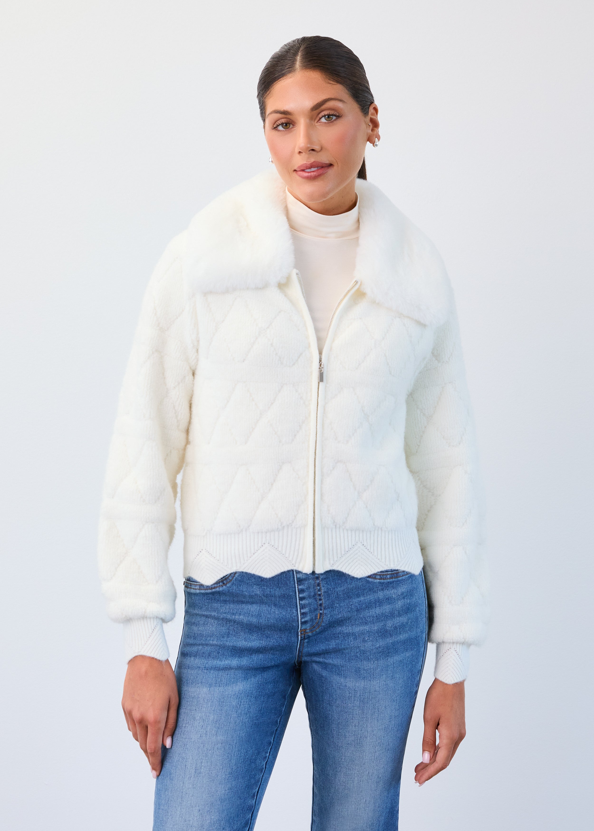 Detachable collar sweater bomber