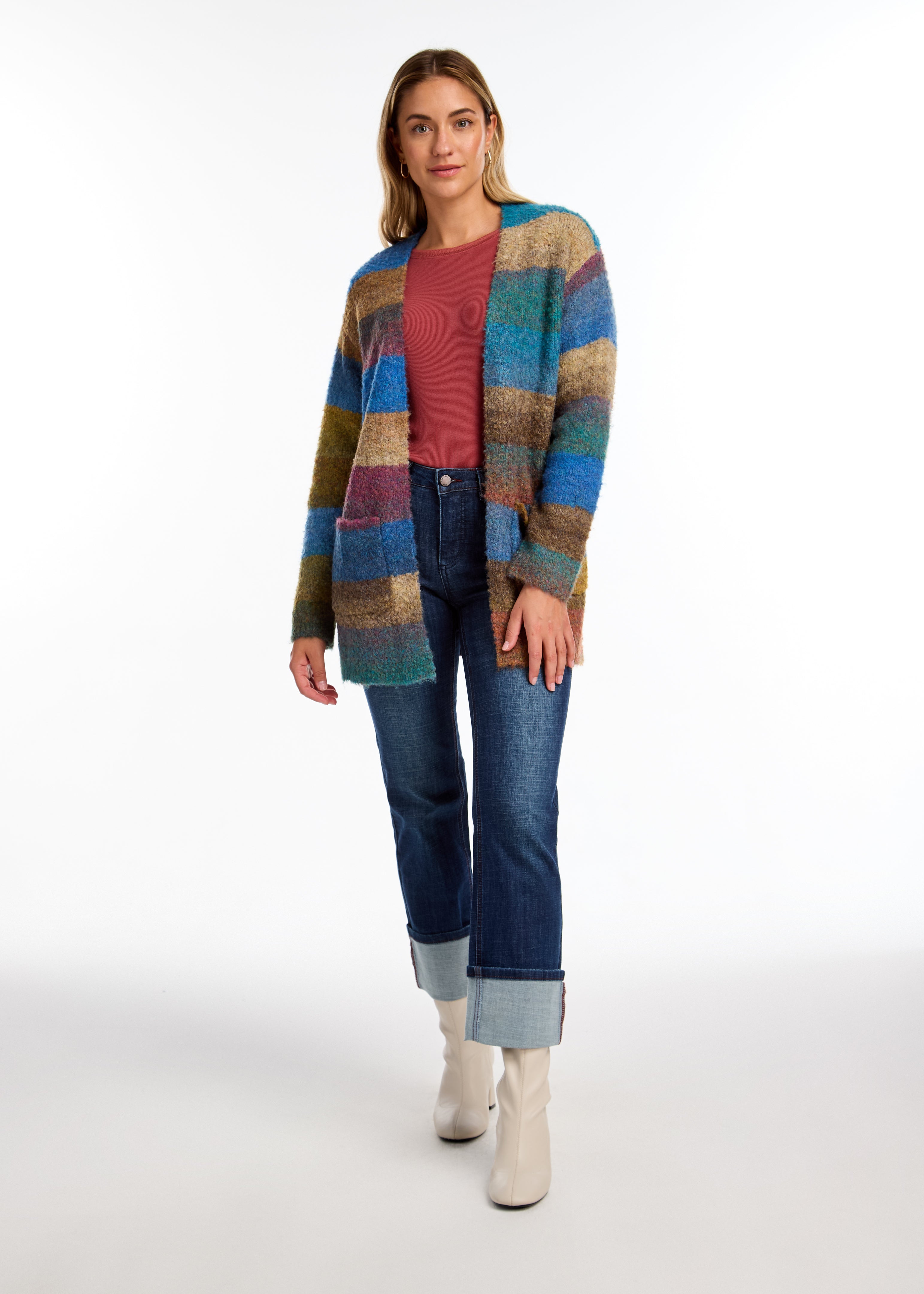 STRIPED SPACE DYE CARDIGAN