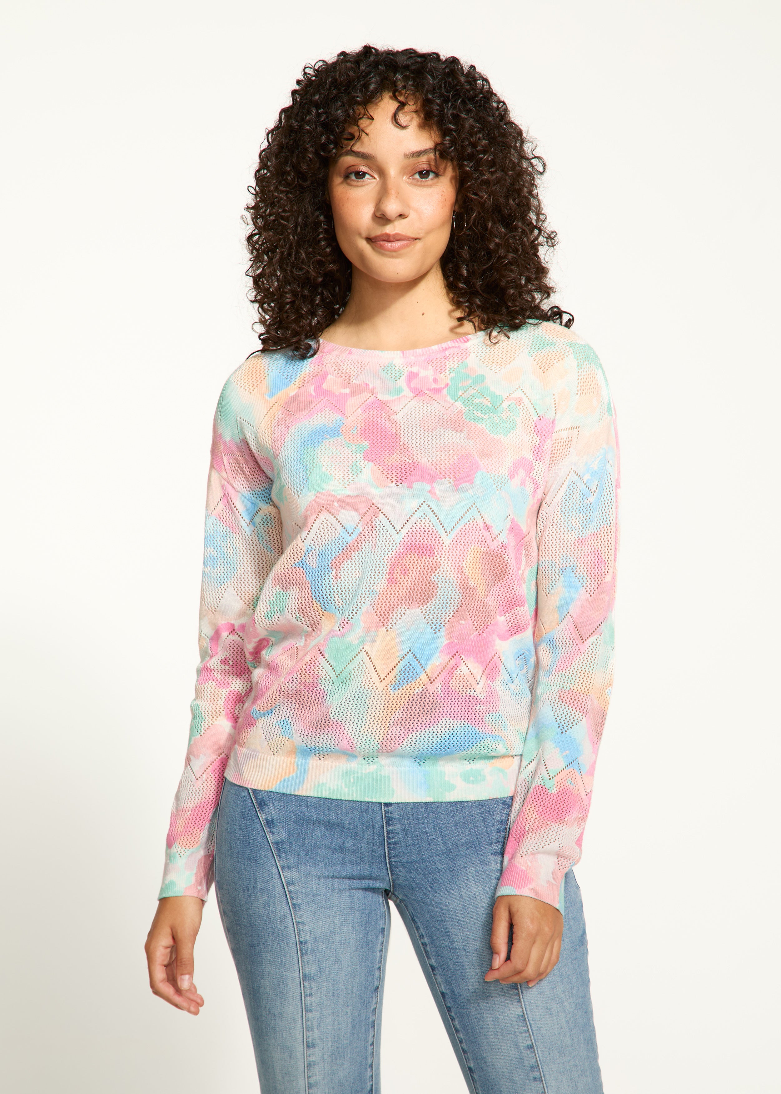 Pointelle printed sweater