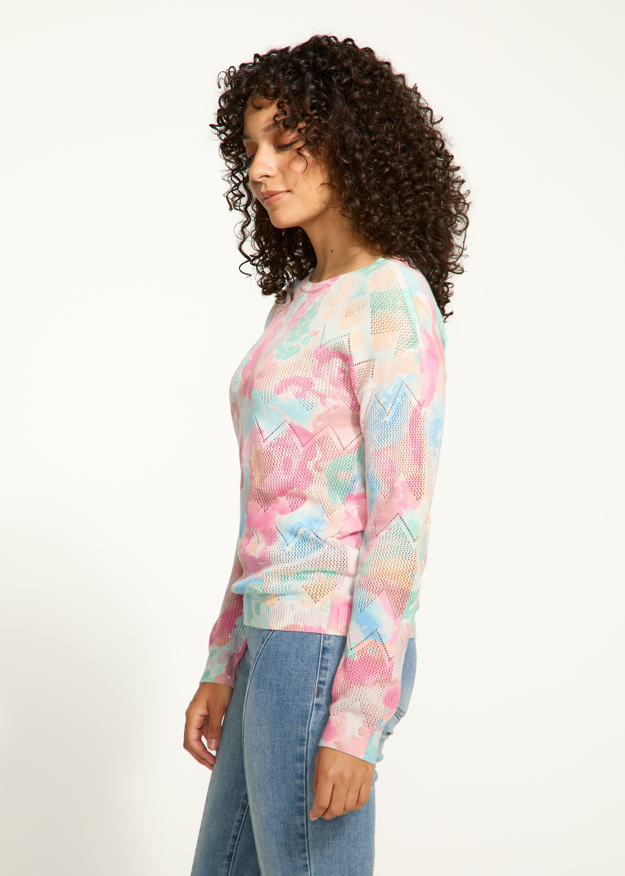 Pointelle printed sweater