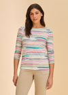 Front view of multicolored striped top with round neckline and vibrant hues by French Dressing Jeans (FDJ)