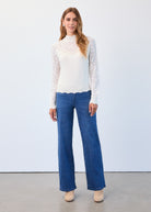 Long sleeve mixed material mock neck sweater