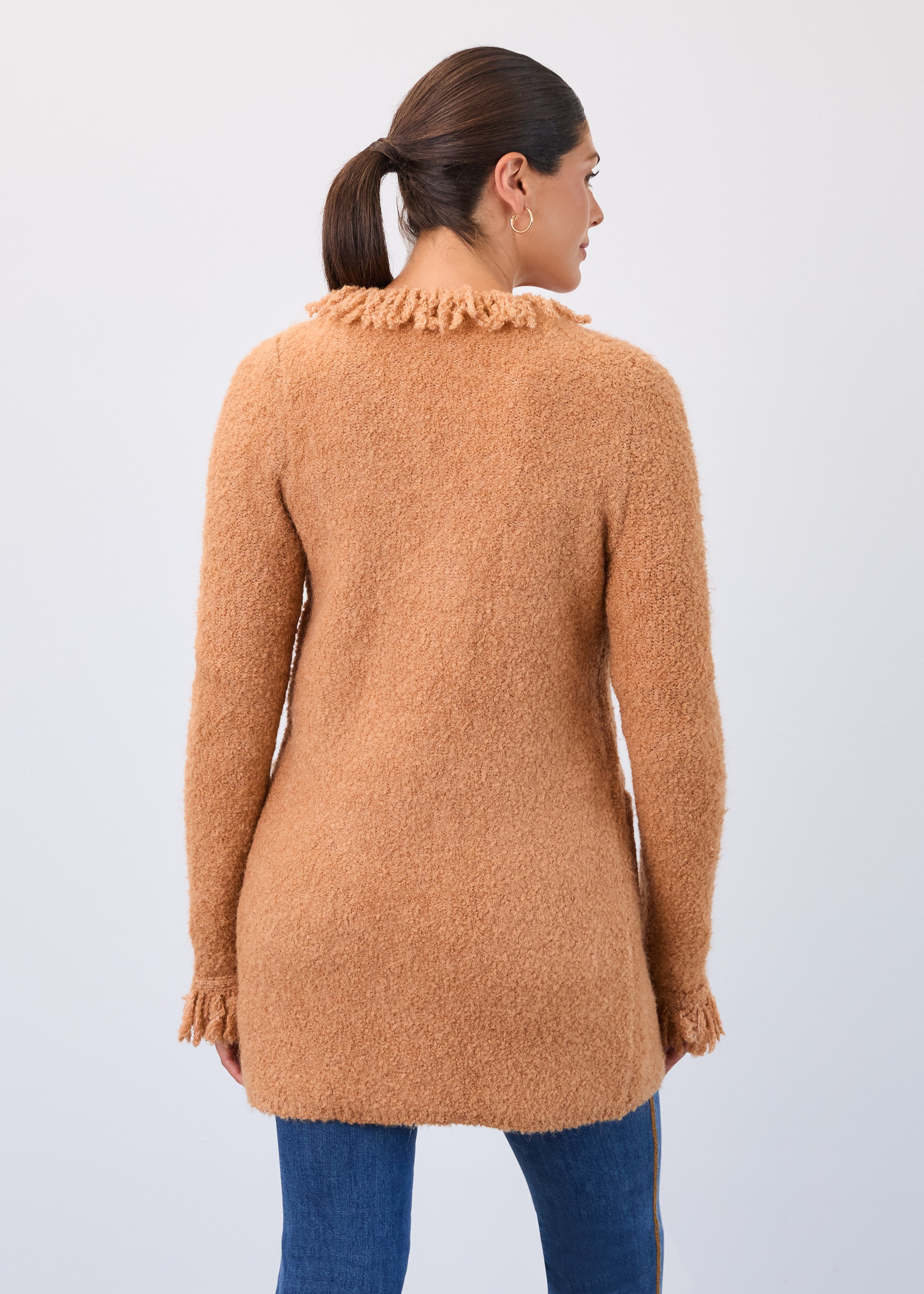 Fringed cardigan coat