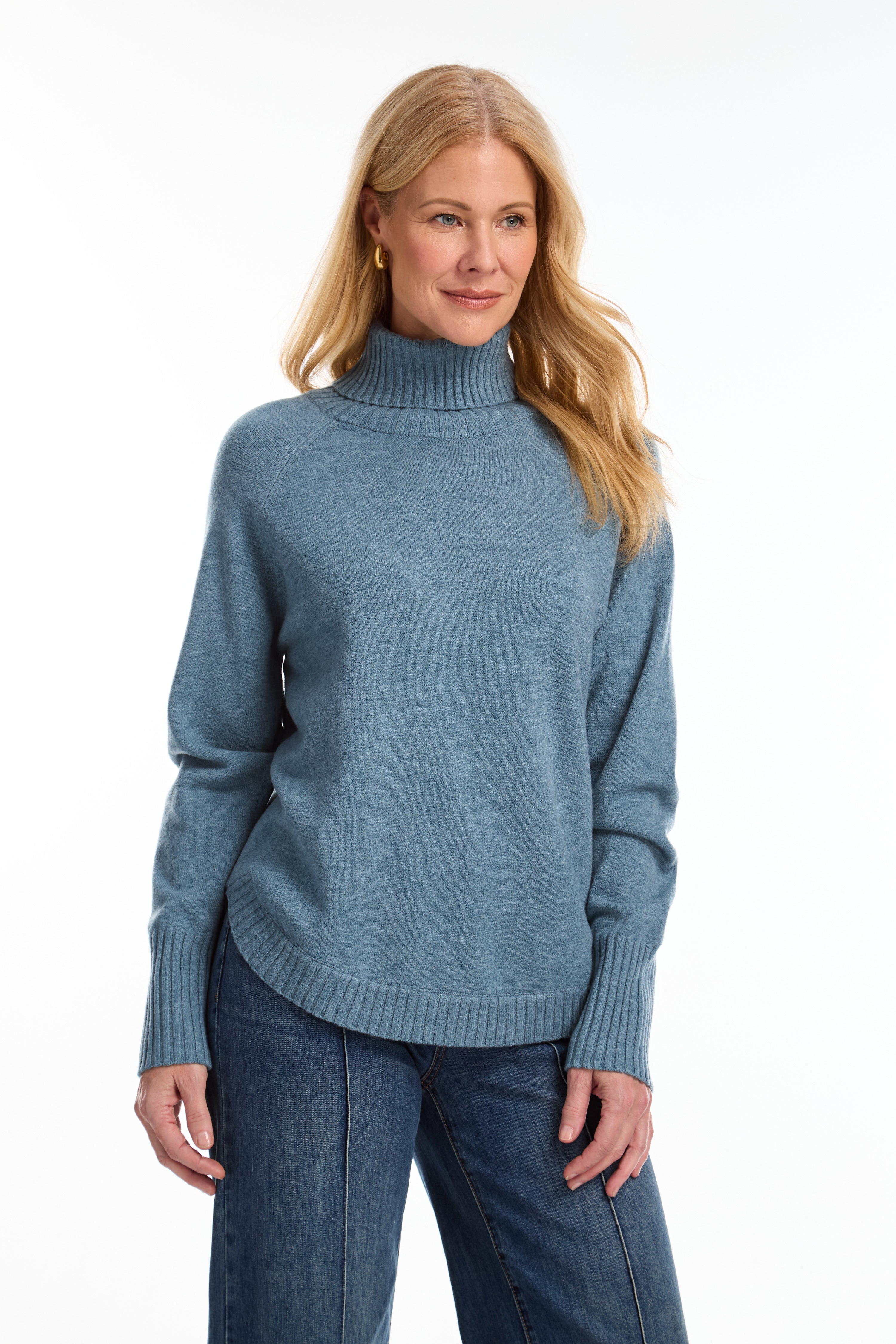 Long Sleeve Cowl Neck Sweater Blue