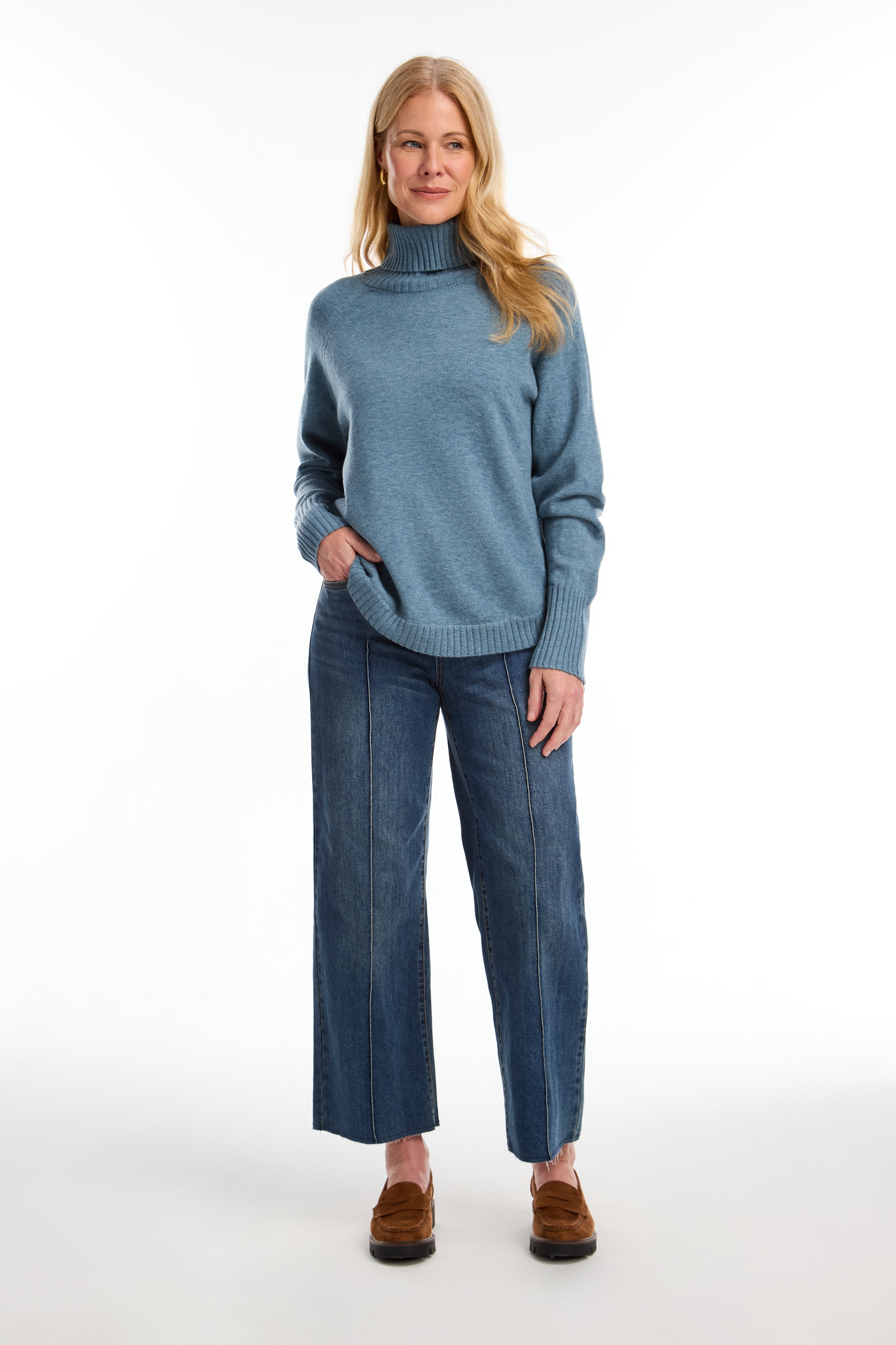 Long Sleeve Cowl Neck Sweater Blue