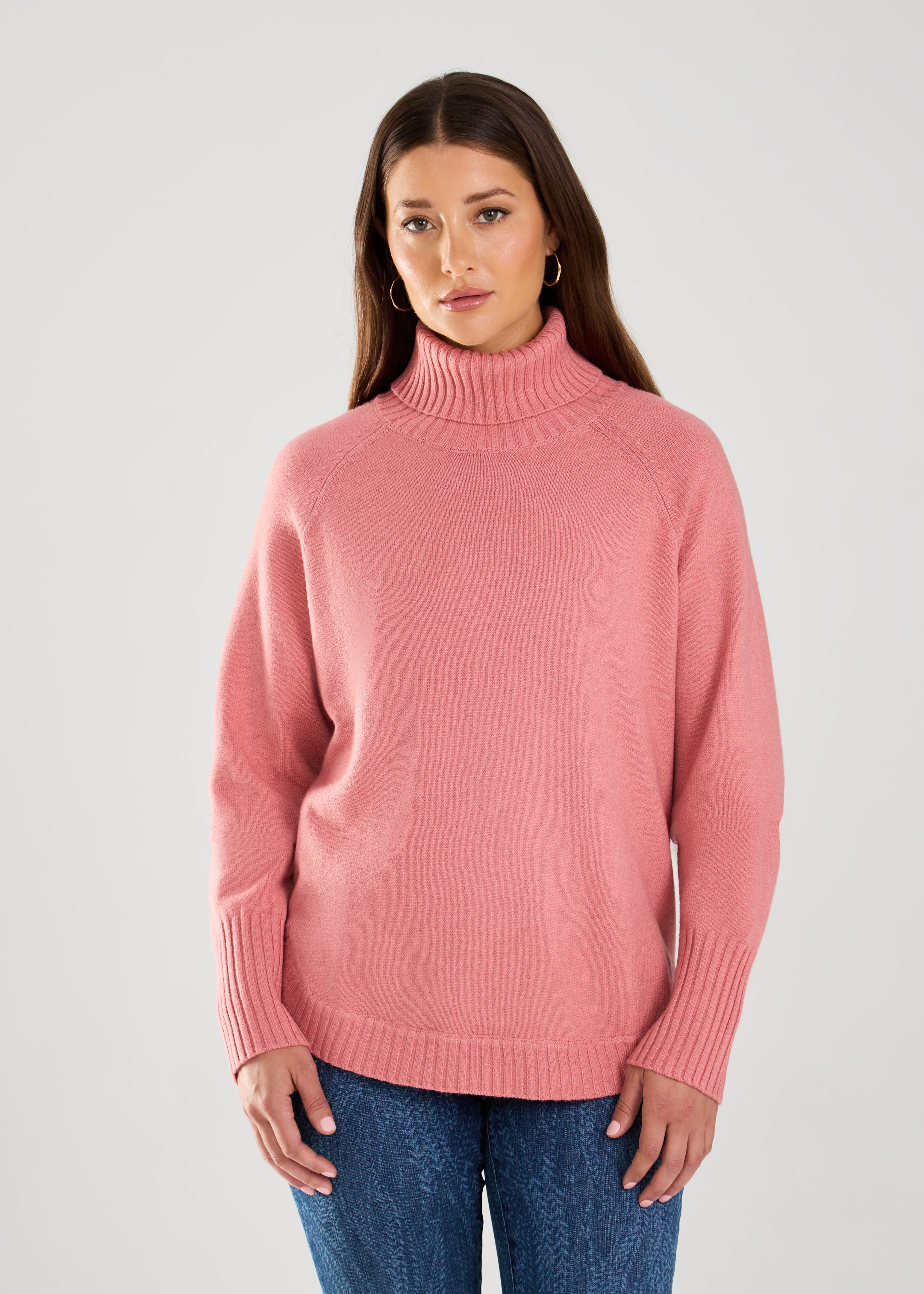 Long Sleeve Cowl Neck Sweater Light Coral