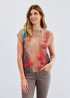 Cap sleeve printed sweater