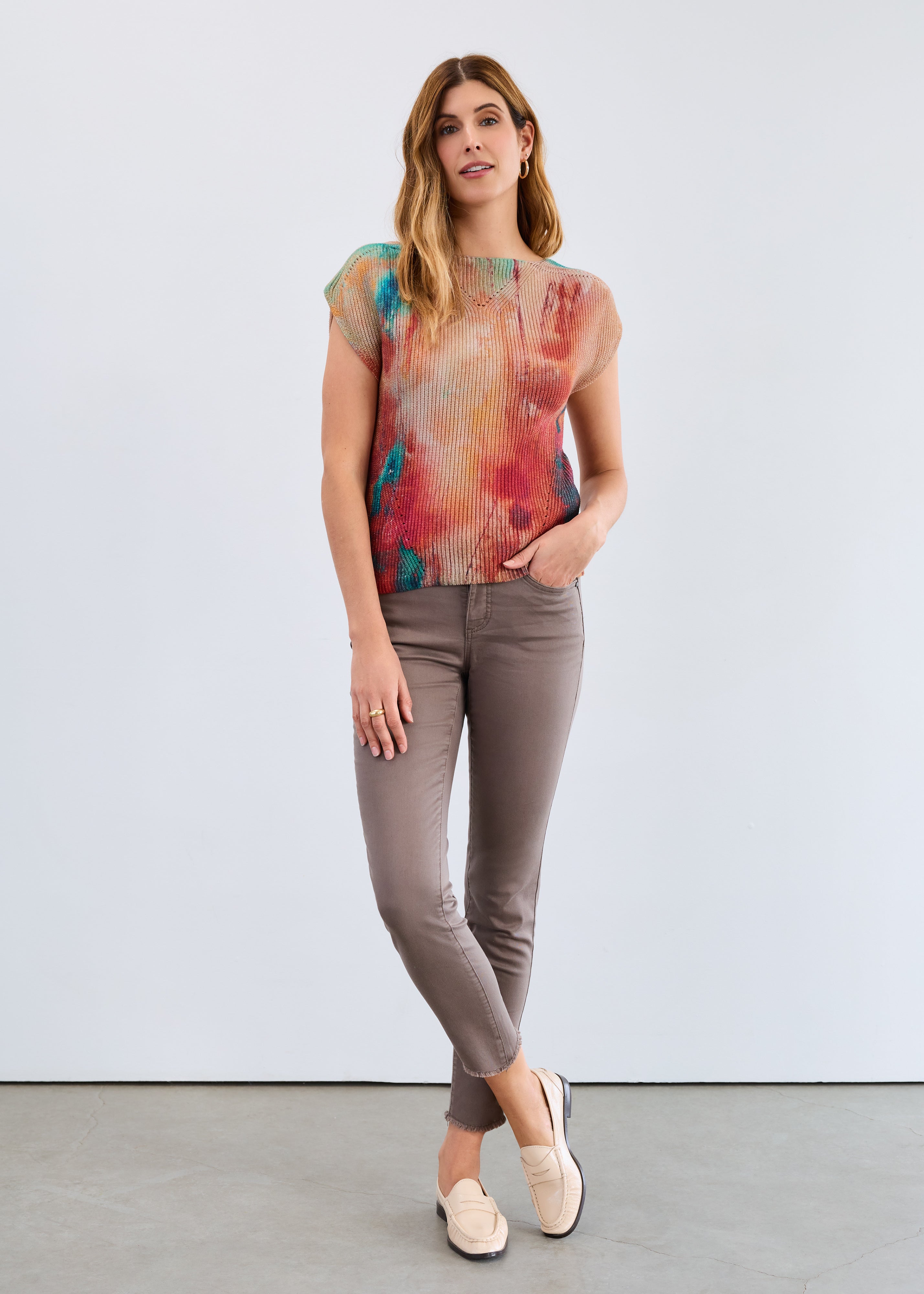 Cap sleeve printed sweater