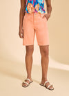 Close-up front view of peach Petite Suzanne shorts, highlighting pocket design by French Dressing Jeans (FDJ)