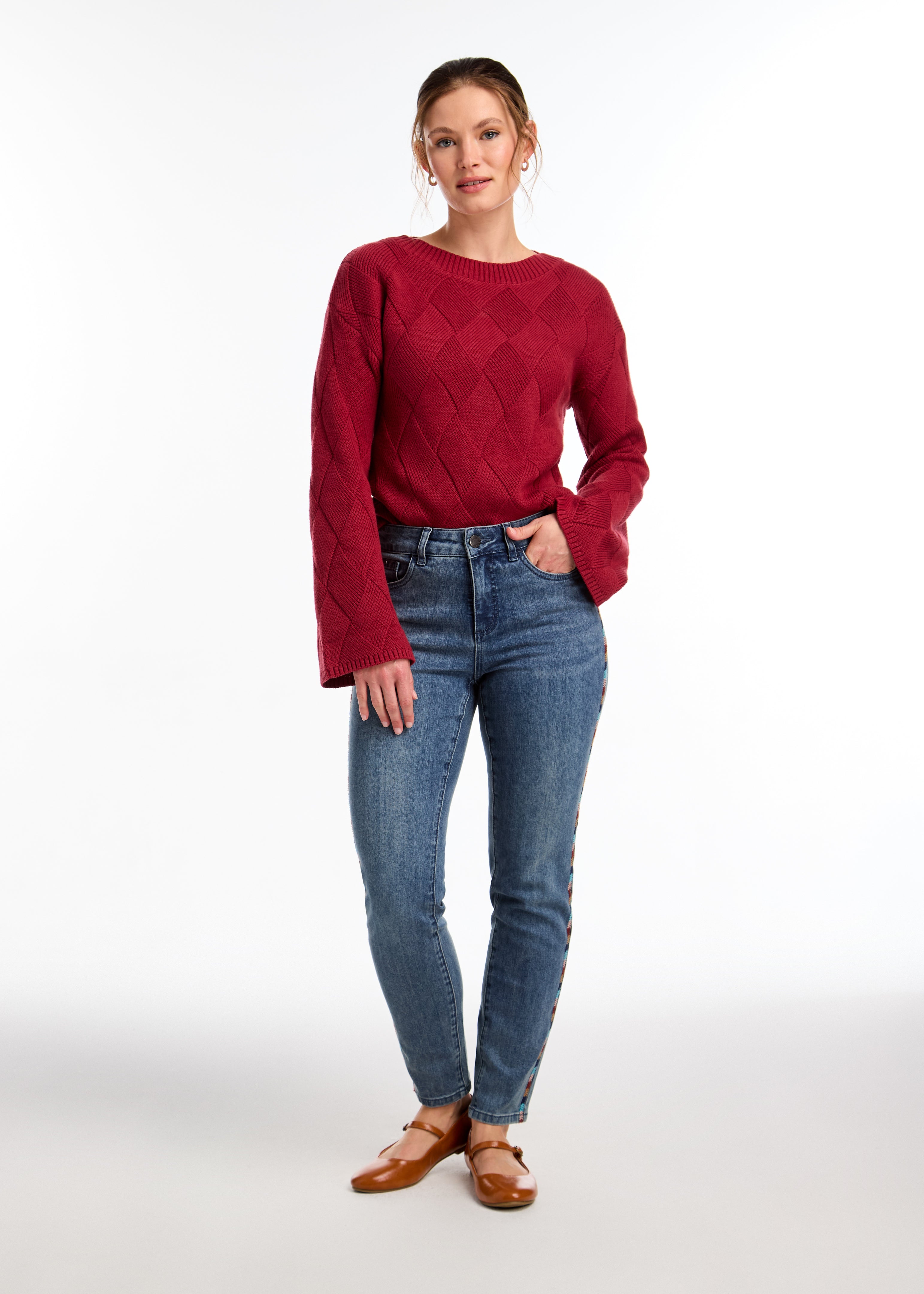 Red boat neck sweater hotsell