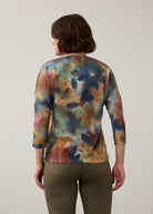 Back view of watercolor Henley top showing unique pattern and 3/4 sleeves by French Dressing Jeans (FDJ)