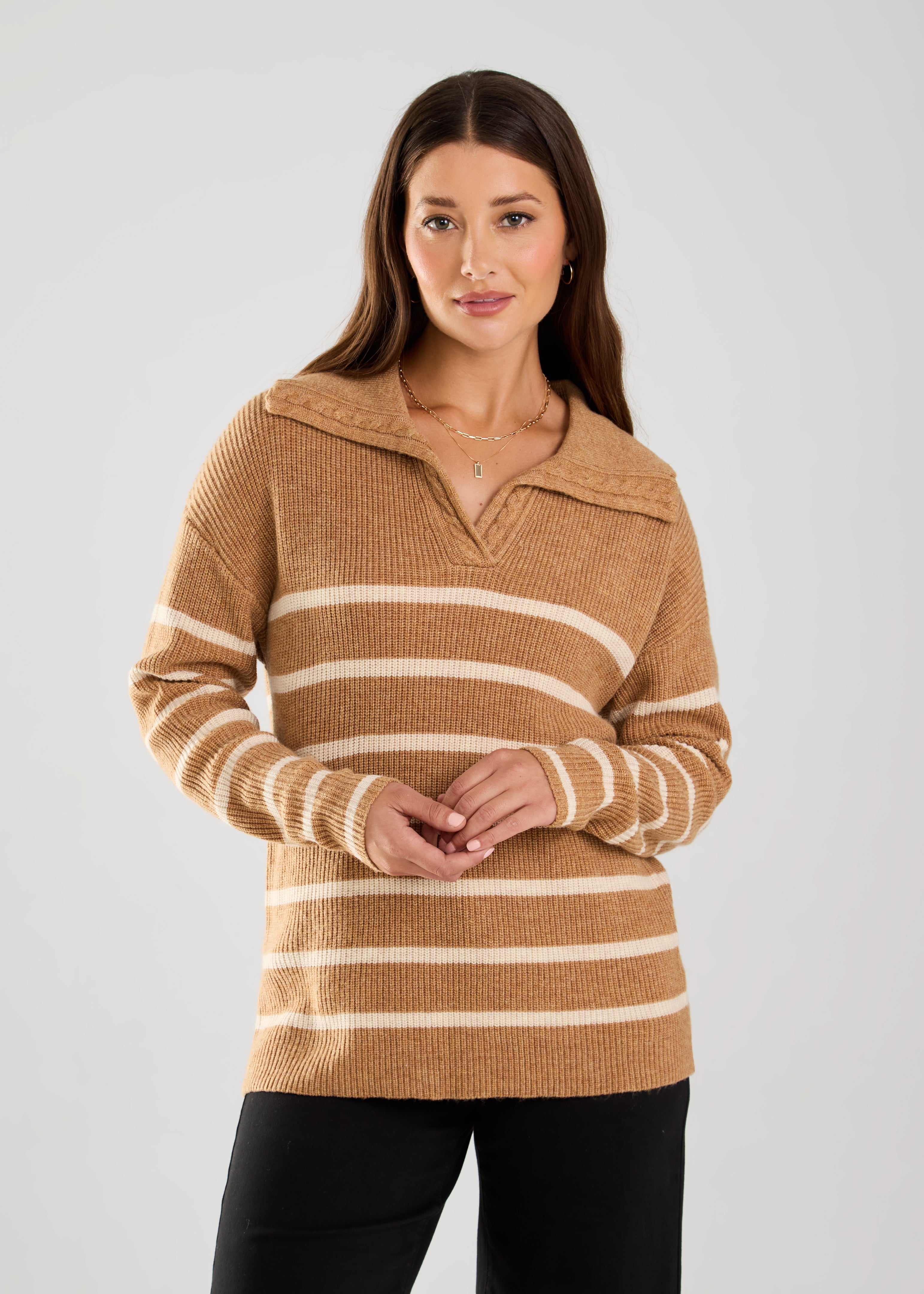 COLLARED STRIPE SWEATER