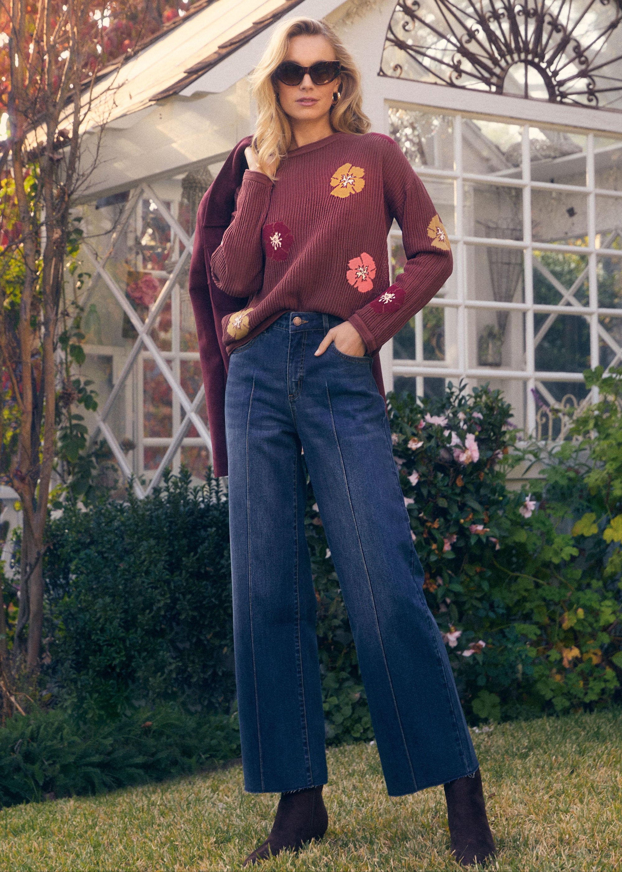 Floral intarsia sweater