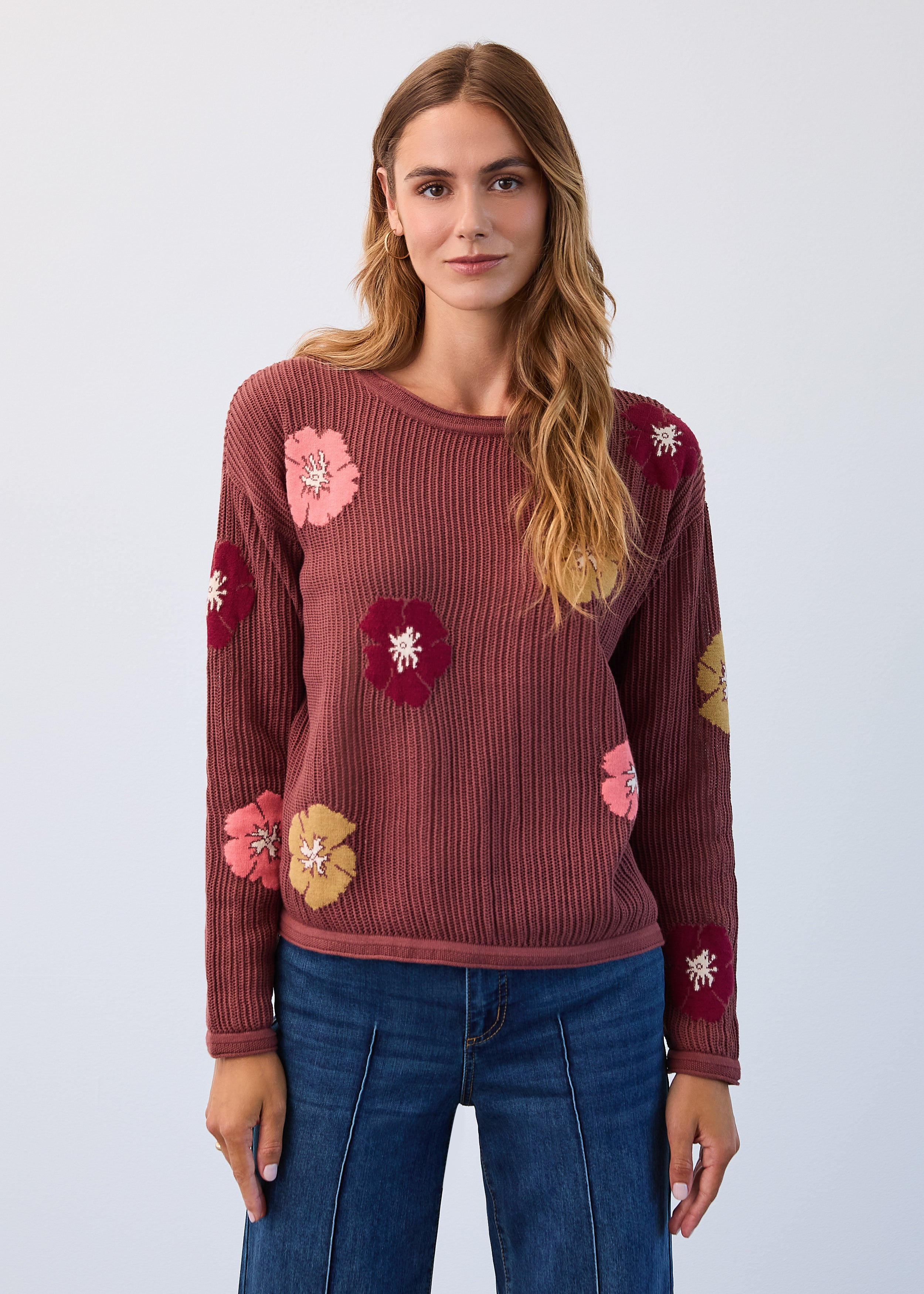 Floral intarsia sweater