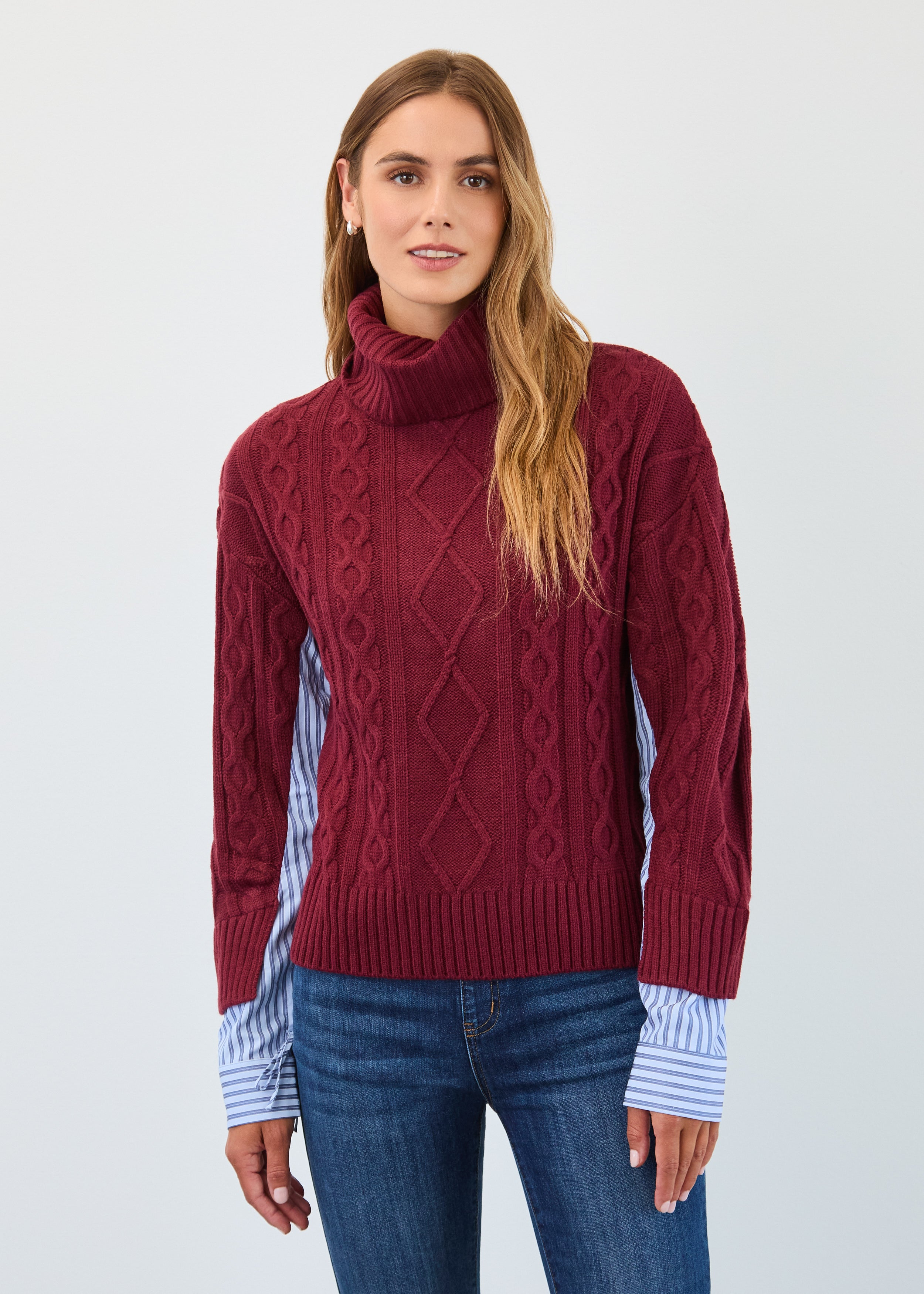 Mix material cable sweater