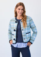 plaid collarless jacket