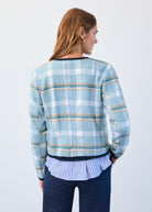 plaid collarless jacket