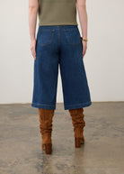 Back view of dark wash gaucho denim featuring back patch pockets and wide leg style by French Dressing Jeans (FDJ) par French Dressing Jeans (FDJ)