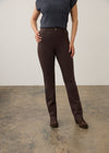 Front view of brown slim-fit pants with high-waist and no visible pockets by French Dressing Jeans (FDJ) par French Dressing Jeans (FDJ)