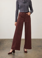 Front view of burgundy wide-leg denim with mid-rise fit by French Dressing Jeans (FDJ) par French Dressing Jeans (FDJ)