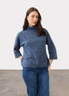 Front view of textured indigo top with pocket details and relaxed fit by French Dressing Jeans (FDJ)