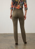 Back view of olive straight ankle denim showcasing patch pockets by French Dressing Jeans (FDJ) par French Dressing Jeans (FDJ)