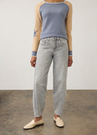 Front view of lighter blue Olivia denim showing pintuck seams and front pockets by French Dressing Jeans (FDJ) par French Dressing Jeans (FDJ)
