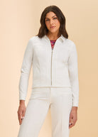 White jacket front view with zip and welt pockets by French Dressing Jeans (FDJ)