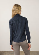 Back view of navy suede shirt showing smooth finish by French Dressing Jeans (FDJ)