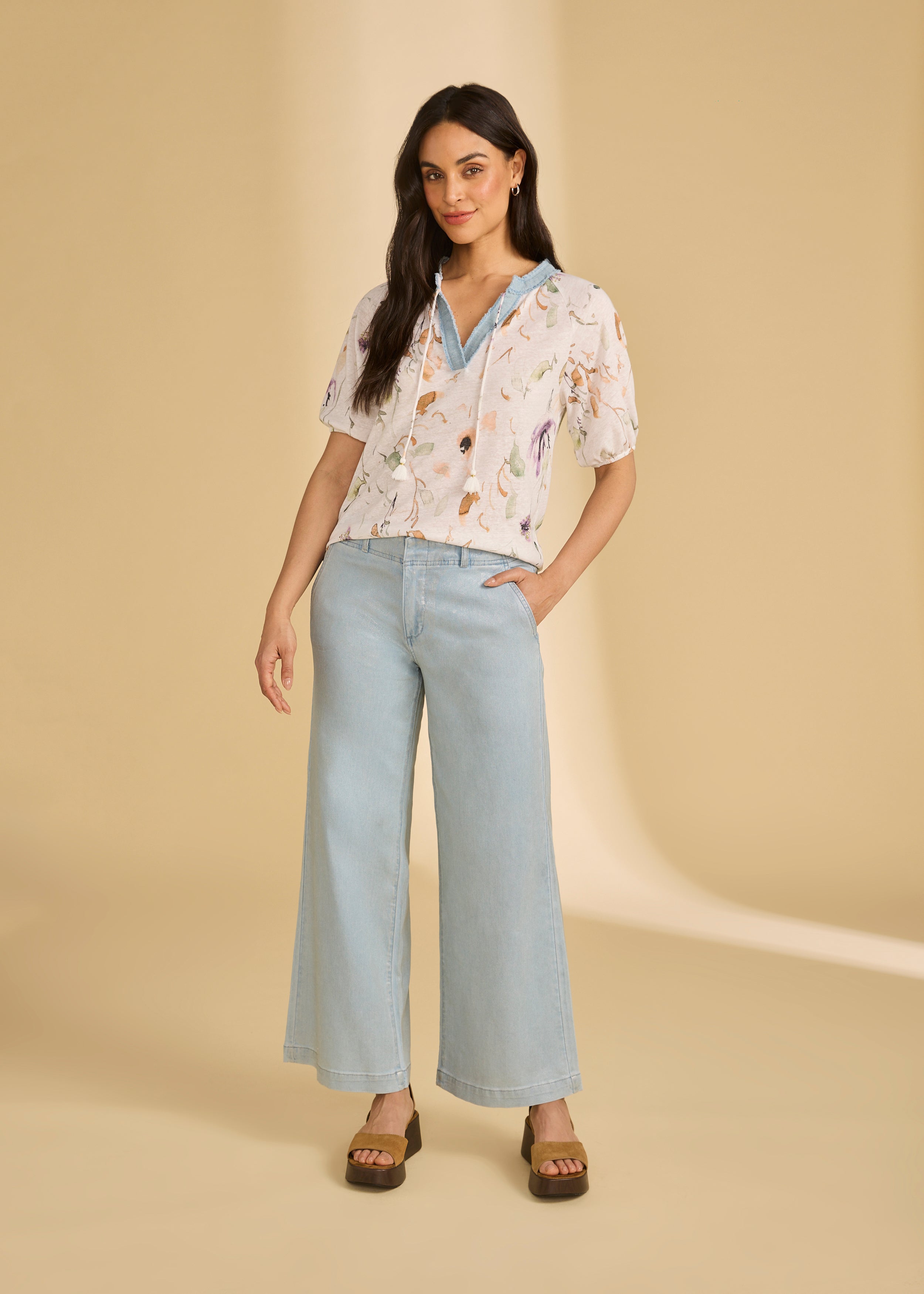 Full front outfit view with lime Christina trousers by French Dressing Jeans (FDJ)