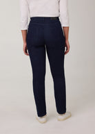Back view of dark Delight straight leg jeans with patch pockets by French Dressing Jeans (FDJ)