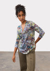 Front view of 3/4 sleeve V-neck top in Renaissance Bouquet pattern featuring a relaxed fit by French Dressing Jeans (FDJ)