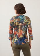 Back view of multicolor Henley top showcasing abstract print and 3/4 sleeves by French Dressing Jeans (FDJ)