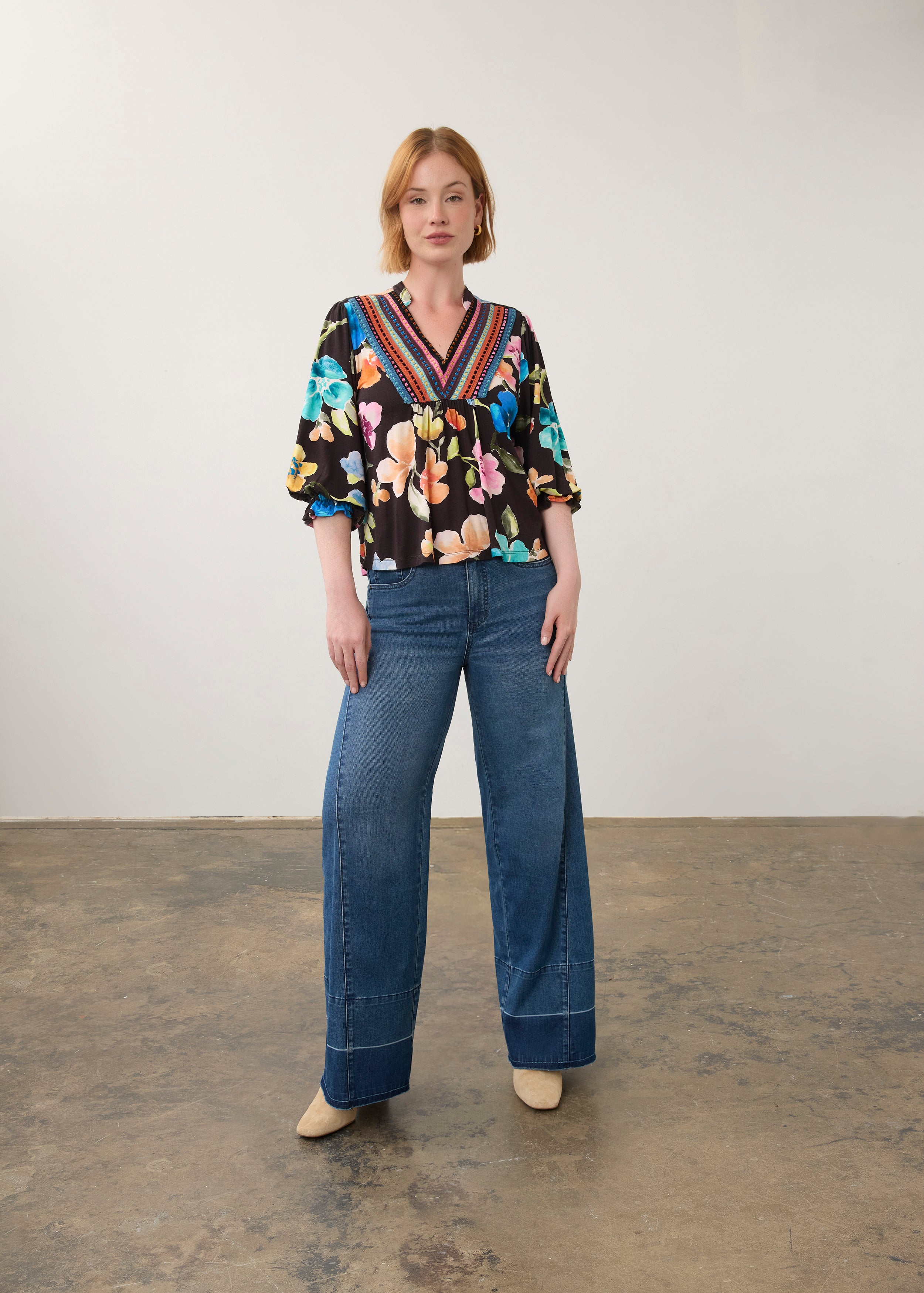Rebe 3/4 Sleeve Embellished Top, Rebecca Floral image 4 by French Dressing Jeans (FDJ)