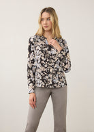Front view of floral printed long sleeve shirt with V-neck by French Dressing Jeans (FDJ)
