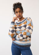 Front view of printed sweater showcasing geometric pattern and long sleeves by French Dressing Jeans (FDJ)