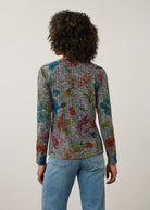 Back view of colorful floral top, highlighting vibrant pattern and seamless design by French Dressing Jeans (FDJ)