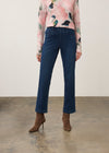 Dark rinse straight-leg jeans with front view highlighting waistband and pocket style by French Dressing Jeans (FDJ)