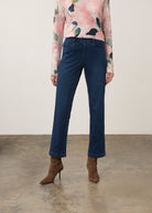 Dark rinse straight-leg jeans with front view highlighting waistband and pocket style by French Dressing Jeans (FDJ)