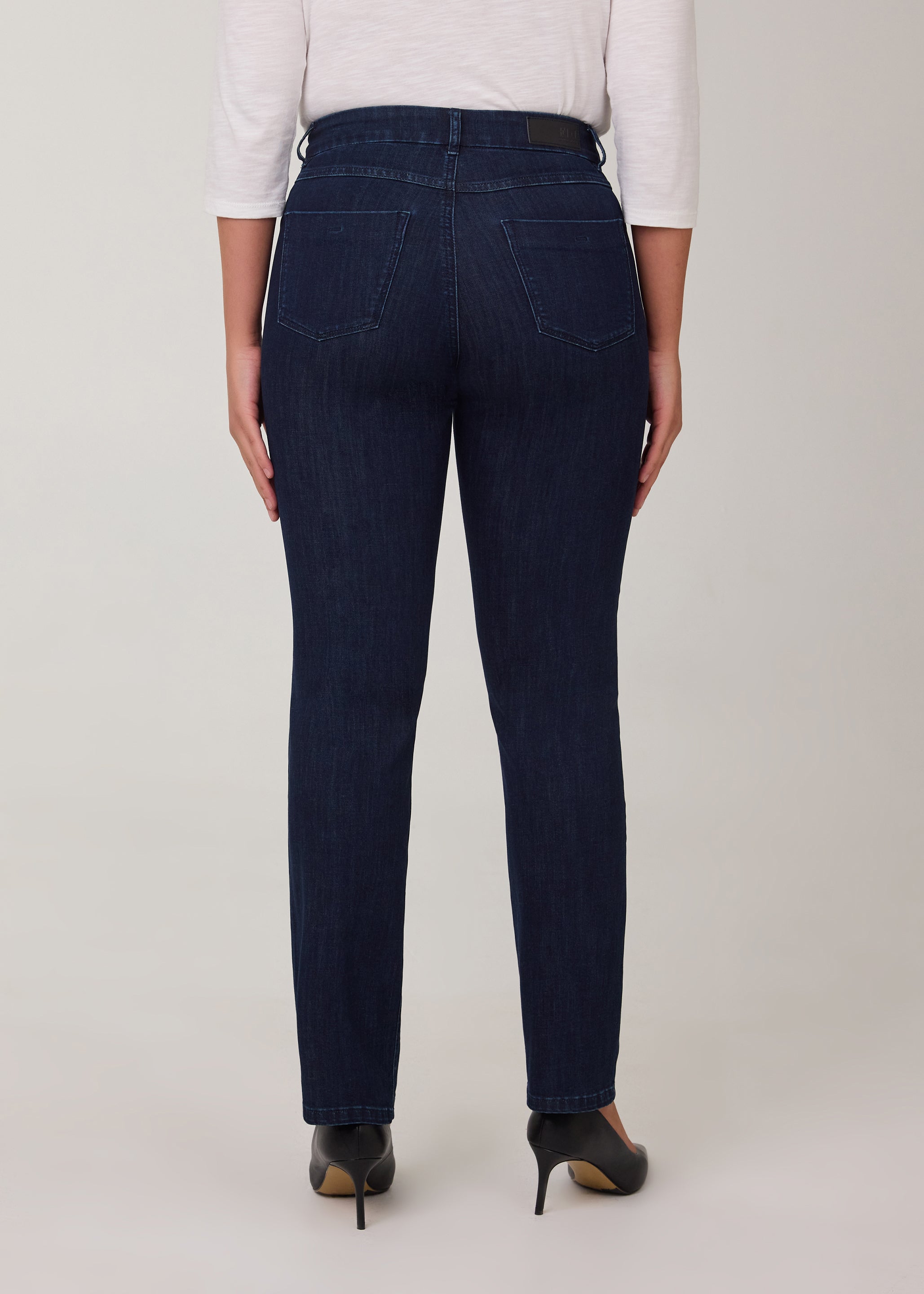 Back view of slim fit straight leg jeans in Delight color by French Dressing Jeans (FDJ)