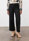 Front view of black wide-leg denim showing pintuck seams and mid-rise waist by French Dressing Jeans (FDJ)