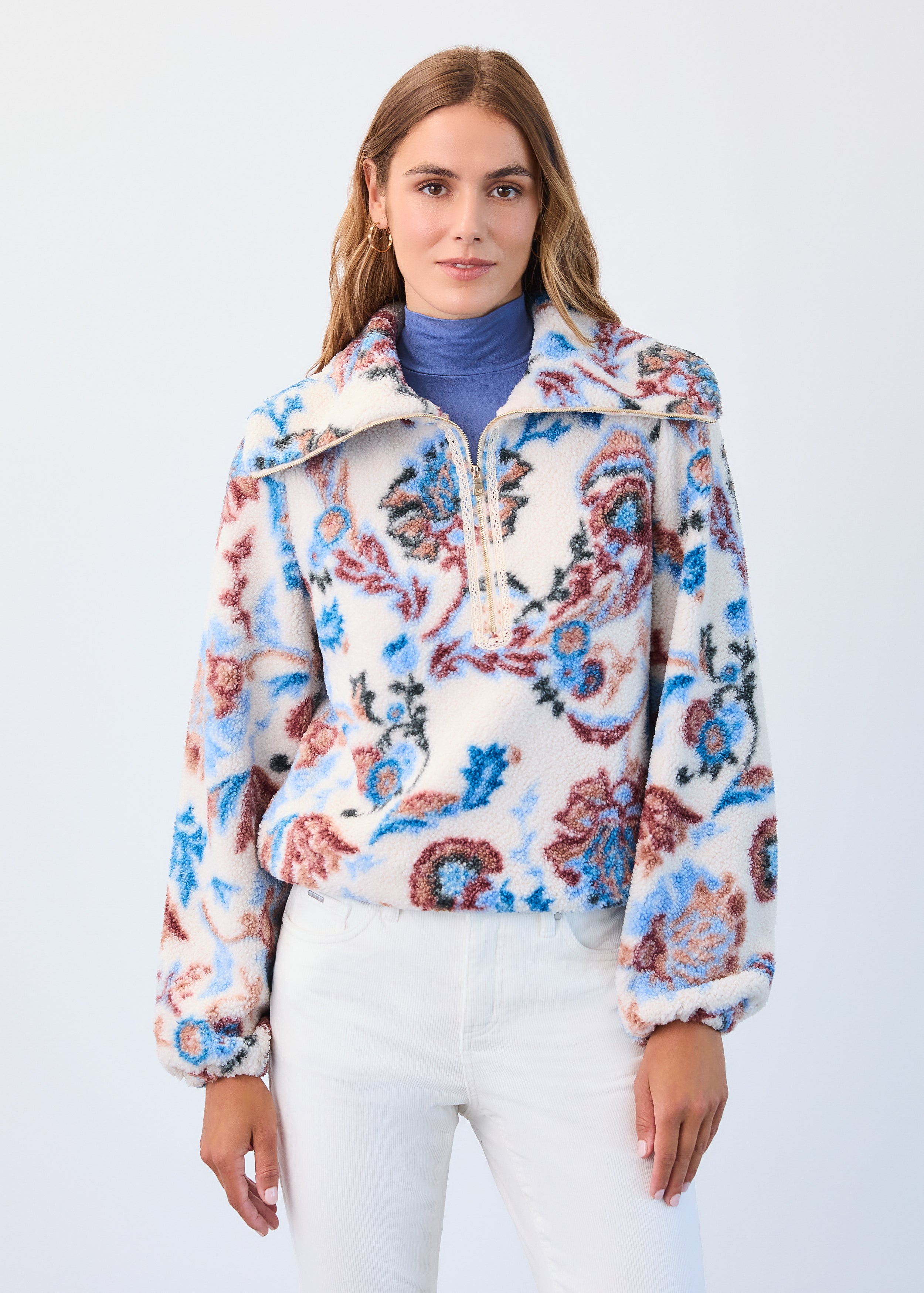 Long sleeve half zip sherpa popover jacket