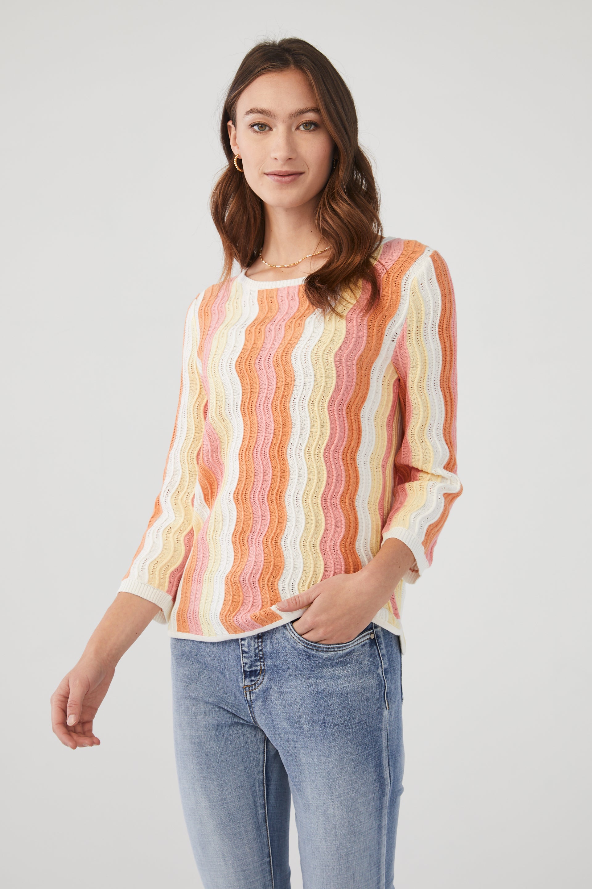 3-4 Sleeve Pointelle Sweater