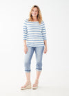 Amoy Striped 3/4 Sleeve Boatneck Top