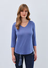 3/4 Sleeve V-Neck Top, Blueberry
